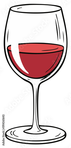 Elegant glass of red wine illustration with bold lines in a simple graphic cartoon style