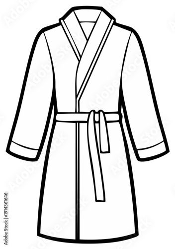 Robe with Belt Black and White Outline Illustration Clothing Item Apparel Garment Pajamas Loungewear