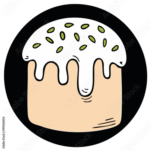 Hand Drawn Easter Cake With White Glaze and Green Seeds