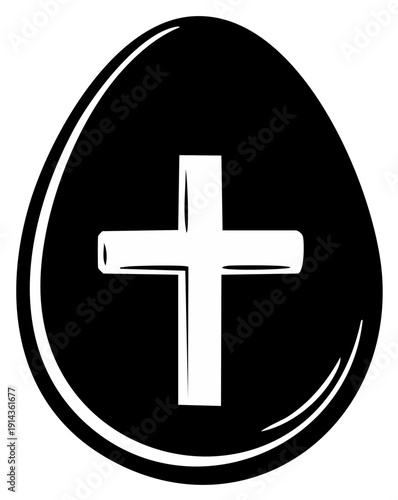 Black Easter Egg with White Christian Cross Symbol of Resurrection and Faith