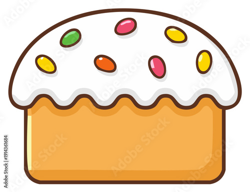 Traditional Easter cake Kulich illustration with white icing and sprinkles