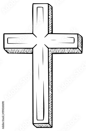 Outlined illustration of a wooden cross, religious symbol