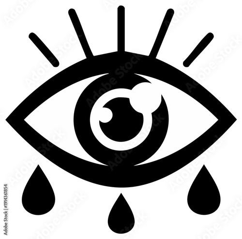 Stylized eye illustration with eyelashes and tears
