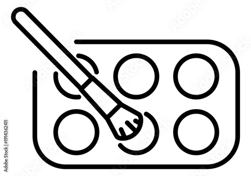 Minimalist line art icon of a professional makeup palette and brush, representing elegance and artistic beauty. Ideal for skincare websites, fashion branding, and cosmetic app designs.