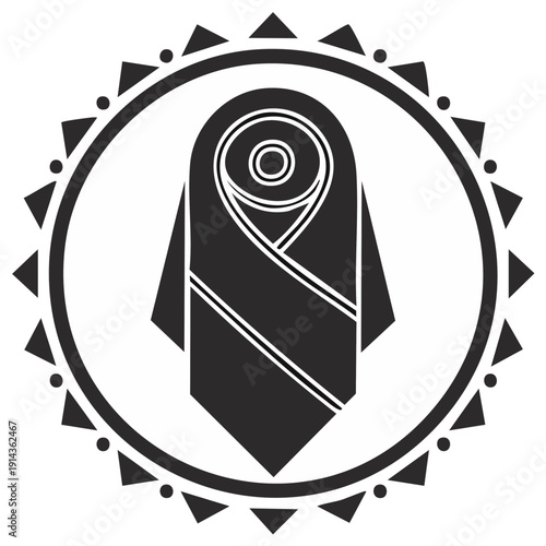 Abstract illustration of a newborn baby in a swaddle in a decorative circle