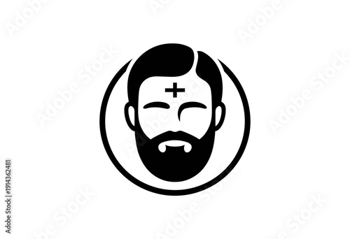 Stylized Jesus Icon with Serene Expression and Bold Black Outline on Soft Gray Background