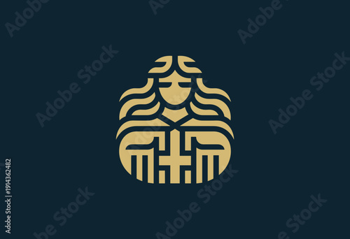 Stylized Icon of a Serene Figure with Cross Emblem in Warm Earthy Tones