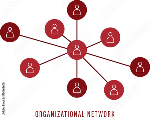Organizational Network Structure with Connected People Icons Showing Team Collaboration and Business Communication