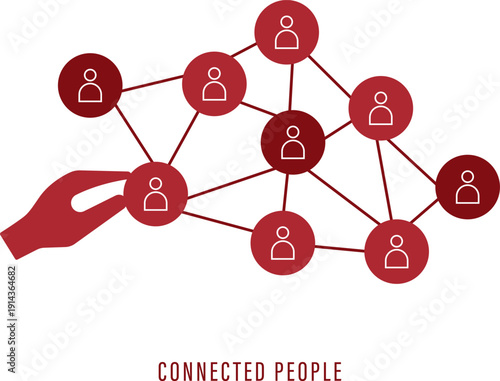 Business Collaboration and Organizational Network Visualization with Human Icons on White Background