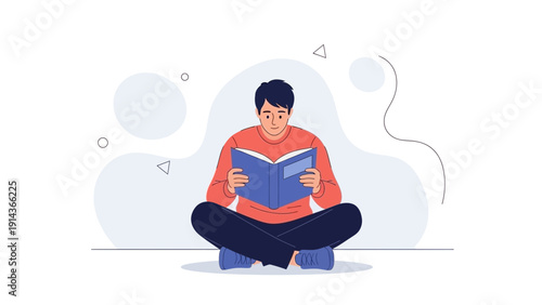 Man reading a book cross-legged, illustration, knowledge, education, relaxation