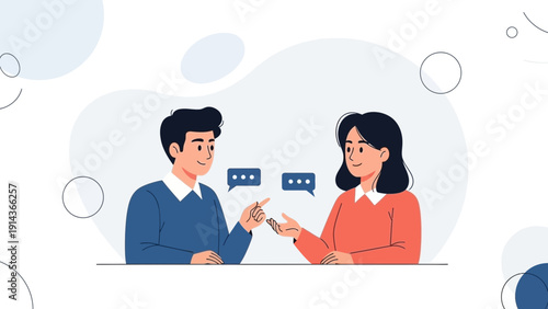 Two people talking, communication, discussion, conversation, business meeting, teamwork