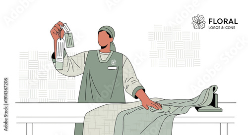 Woman in Uniform Inspects Garments and Tags, Laundry Service Concept