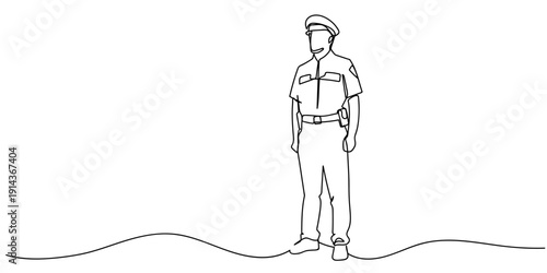 Single continuous line art style - Security guard Line art Illustration Editable stroke.