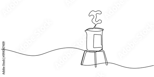 Single continuous line art style: Beaker conducting a scientific experiment. Line art Illustration Editable stroke.