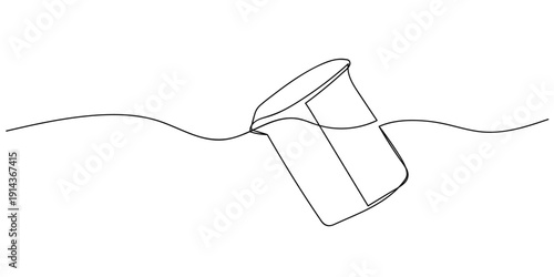 Single continuous line art style. Beaker for science experiments. Line art Illustration Editable stroke.