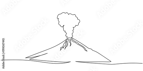 Single continuous line art style: Volcano erupting. Line art Illustration Editable stroke.