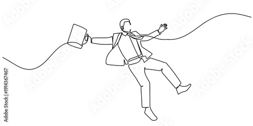 Single continuous line art style. Business people are floating in a state of business concept. Line art Illustration Editable stroke.