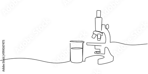 Single continuous line art style. Microscope for experiments. Line art Illustration Editable stroke.