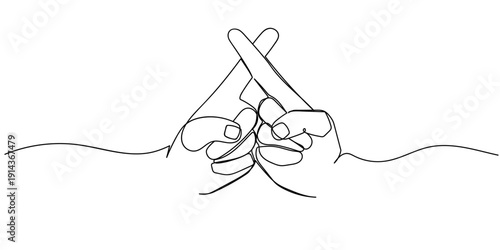 Single continuous line art style: Hands forming a cross shape. Line art Illustration Editable stroke.