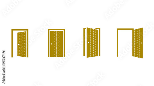 Open and Closed Door Icon Set – Entrance Interior Doorway Vector Symbols Collection