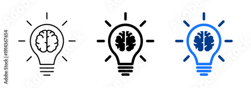 Brain in light bulb icon, process generating idea, concept creative solution