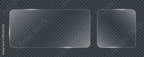 Light glass box frame with neon effect for square ux icon. Glitch abstract background glossy border technology ui shape design