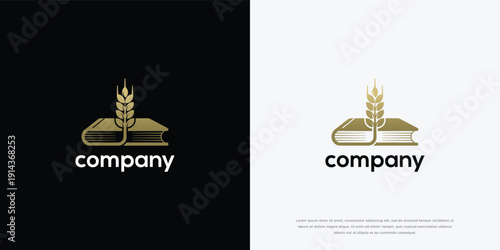 Book and Wheat Logo Design Knowledge Growth Agriculture Company Branding.
