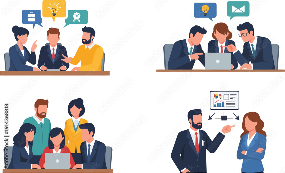 Obraz premium Business professionals collaborating and working together in various settings