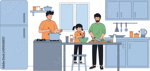 Family cooking together in a modern kitchen
