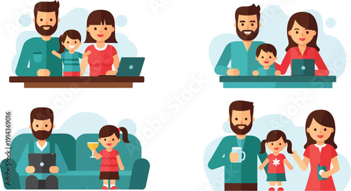 Family time and technology use illustrations