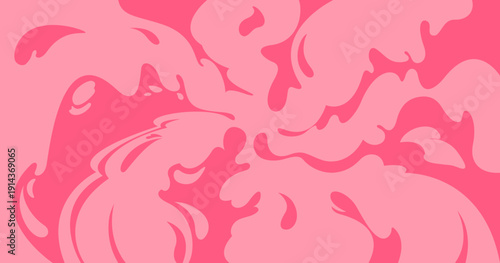 Hand-drawn vector illustration. Pink bubblegum poster, wavy twisted line wallpaper. Swirling retro background, groovy spiral candy pattern. Pink carnival print, funky abstract bg.