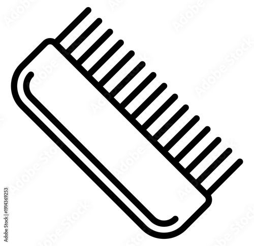 Sleek minimalist hair comb icon featuring a clean black line art style. Perfect for professional grooming, beauty salon branding, hair care apps, and hygiene. A versatile graphic for designers.