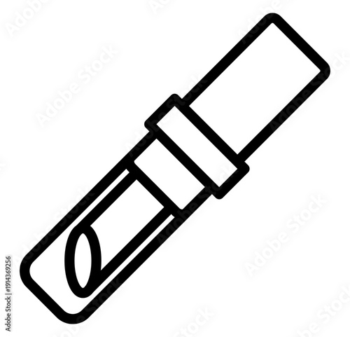 A sleek minimalist lipstick line icon representing beauty and cosmetics. Ideal for fashion apps, web designs, and beauty blogs, this clean vector outline symbolizes glamour and style.