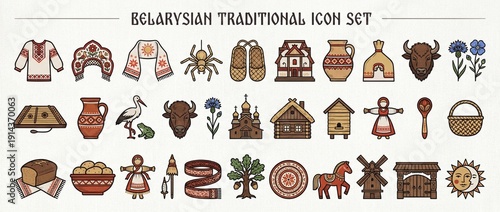 Wallpaper Mural Belarusian cultural symbols showcase rural life, traditions, and craftsmanship in vibrant colors and intricate designs Torontodigital.ca