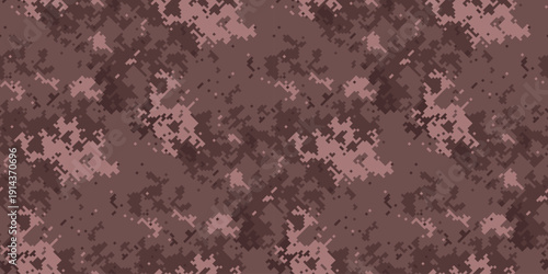 Abstract digital camouflage pattern in muted dusty rose and brown tones. Ideal for backgrounds, textiles, and militarythemed designs.  Subtle texture creates a sense of mystery and concealment.