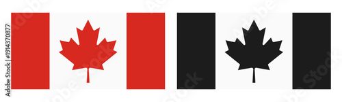 Canada flag set, black and red Canada flag icon