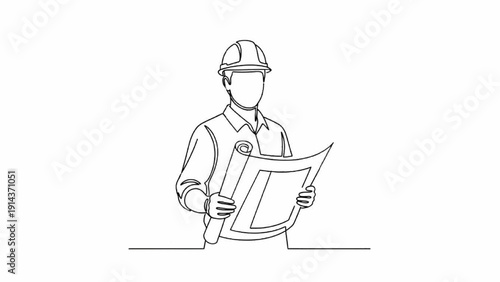 Black Continuous Line Art Engineer | Vector Illustration