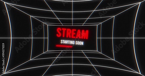 Live stream starting soon glitch animation loop 4K video, futuristic gaming live broadcast HUD screen background