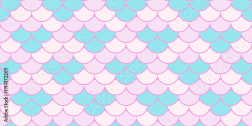 Pastel pink and blue mermaid scales seamless pattern.  Ideal for whimsical designs, branding, backgrounds, and textile prints. This charming, repeating texture evokes fantasy and feminine elegance.