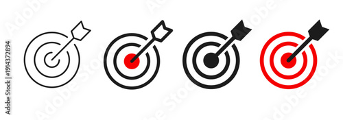Target icon, archery target with arrow, goal symbol, victory business goals sign, darts bullseye sign, accuracy and focus for strategy and success