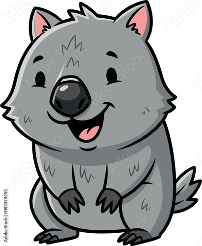 Adorable happy cartoon wombat illustration smiling broadly showcasing its cute friendly nature an Australian marsupial character design