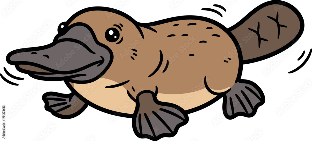 Fototapeta premium Charming cartoon platypus a unique Australian aquatic mammal with distinctive ducklike bill and webbed feet
