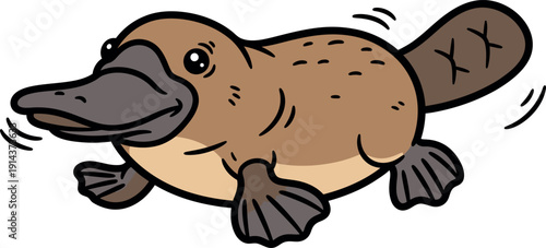 Charming cartoon platypus a unique Australian aquatic mammal with distinctive ducklike bill and webbed feet