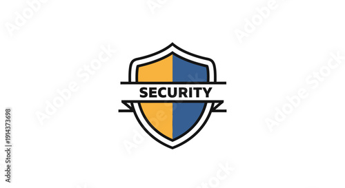 Blue and Yellow Security Shield Logo with Text on Isolated White Background