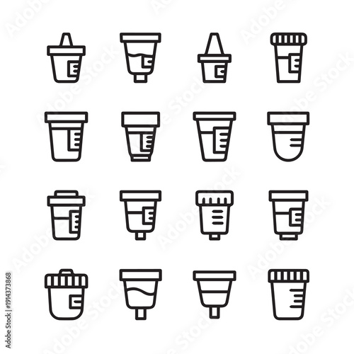 Medical Specimen Container Icons Set, Laboratory Testing Supplies, Vector Illustration