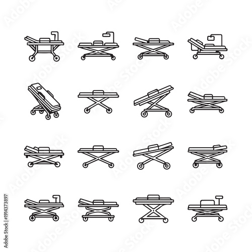 Medical Stretcher Icons Collection - Hospital Equipment Set