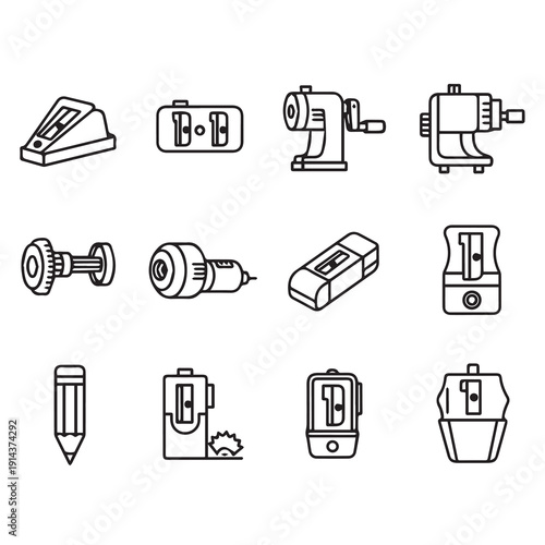 Pencil Sharpeners Collection Icons Line Art - Various Designs