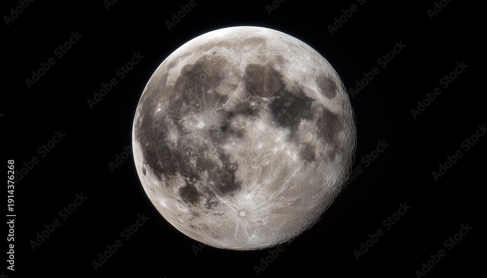 Obraz premium Full Moon Captured In Stunning Black And White Photograph Showcasing Its Majestic Beauty And Intricate Details Against A Dark Background.