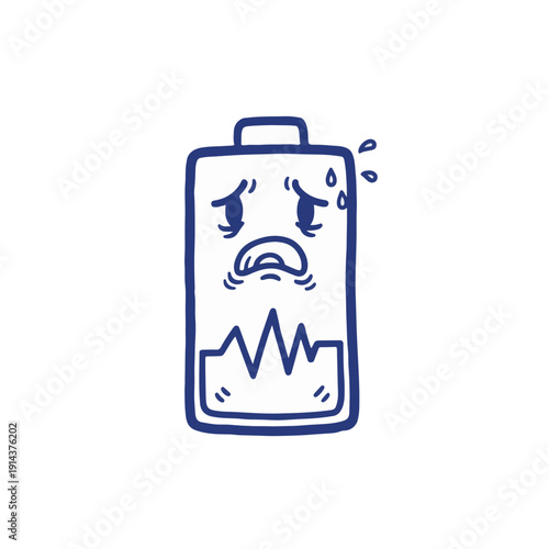 Low battery charging icon with worried face representing digital burnout and energy exhaustion for productivity apps