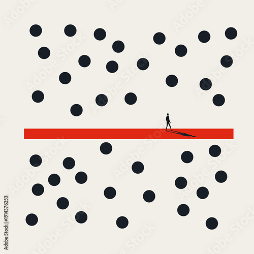 This business man cut through the noise metaphor vector concept shows a man on a red path in a minimal minimalist art illustration symbol design.